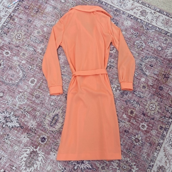 Jennifer Gee Vintage Midi Shirt Dress Bright Peach Salmon Pink Orange - Picture 7 of 14